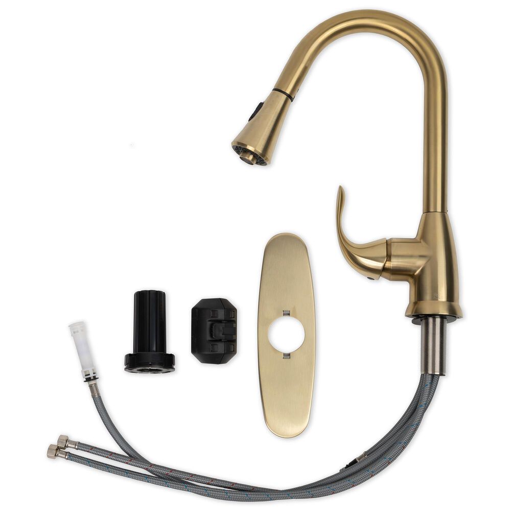 MS International AcquaLuxe Curved Pull-Down Sprayer Kitchen Sink Faucet in Gold, , large