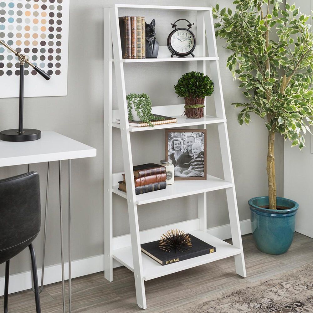Walker Edison 55" Ladder Bookcase in White NFM