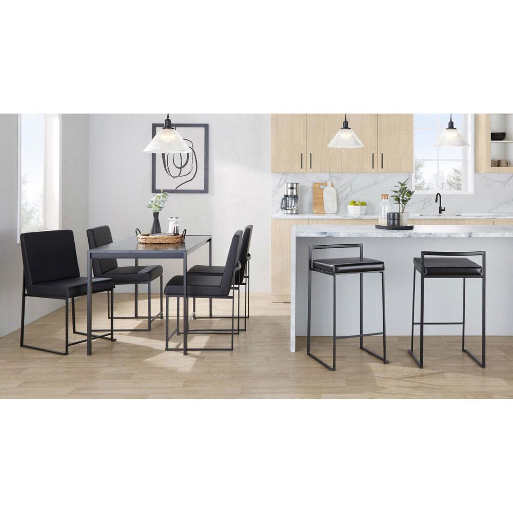 LumiSource Fuji Stackable Counter Stool with Black Faux Leather Cushion in Black &#40;Set of 2&#41;, , large