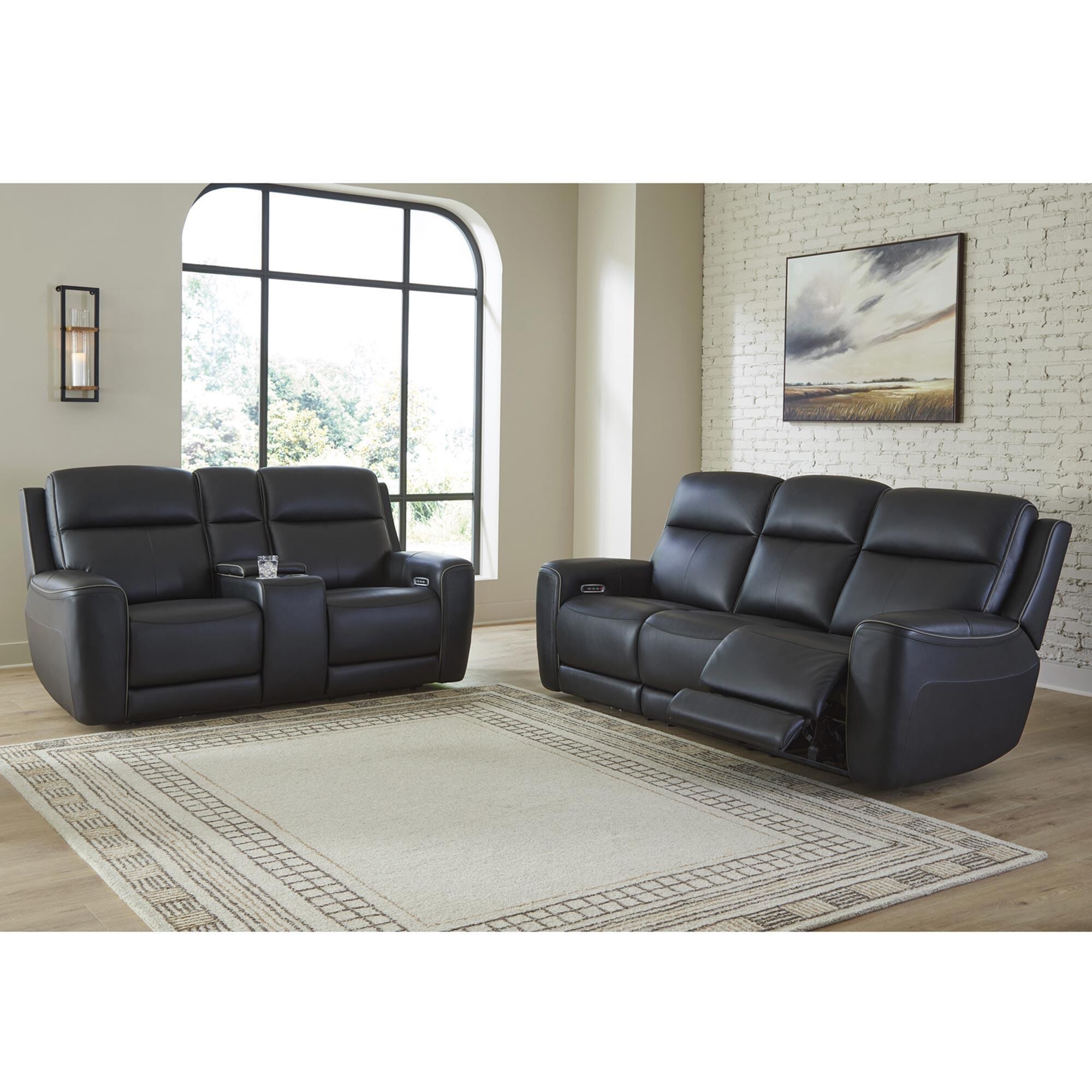 Ashley 5Z-Comfort Power Reclining Sofa and Loveseat Set in Onyx
