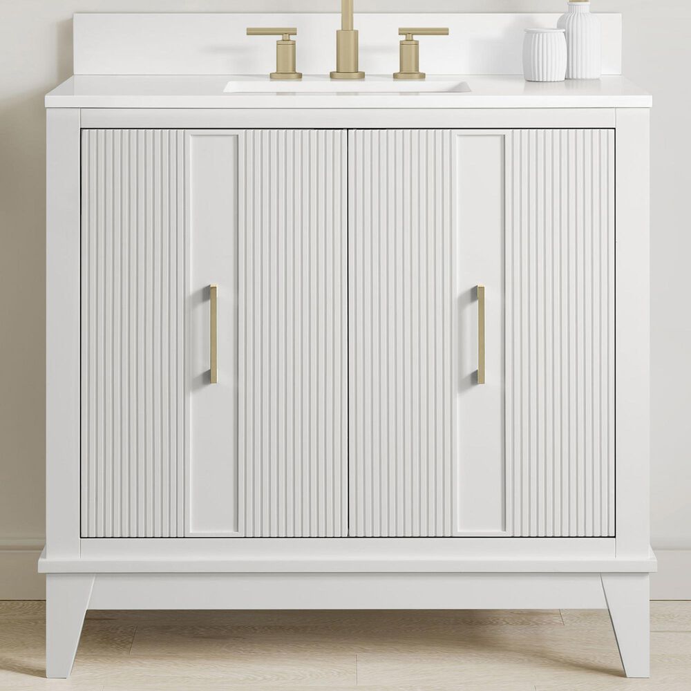 37B Fenwick 36" Single Bathroom Vanity in Bright White with Glossy White Composite Stone Top and Backsplash, , large