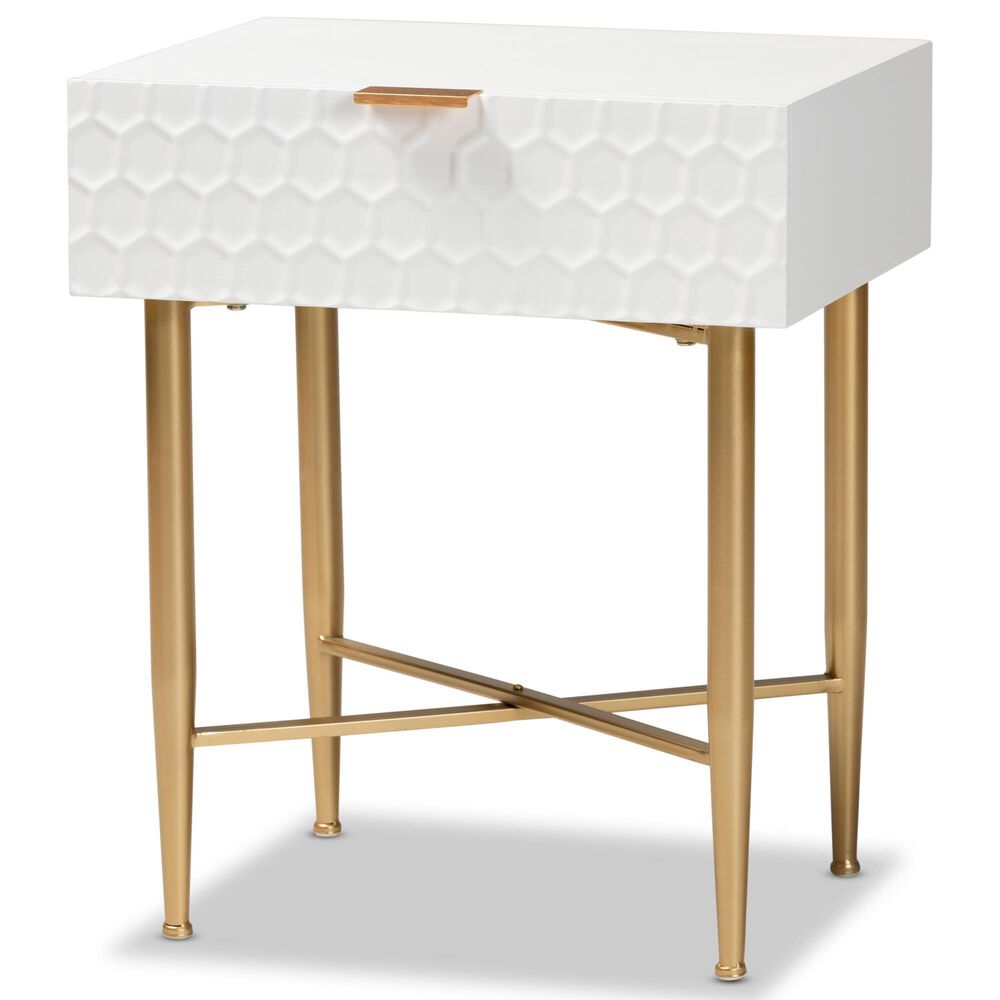 Baxton Studio Marcin 1 Drawer Nightstand in White and Gold NFM