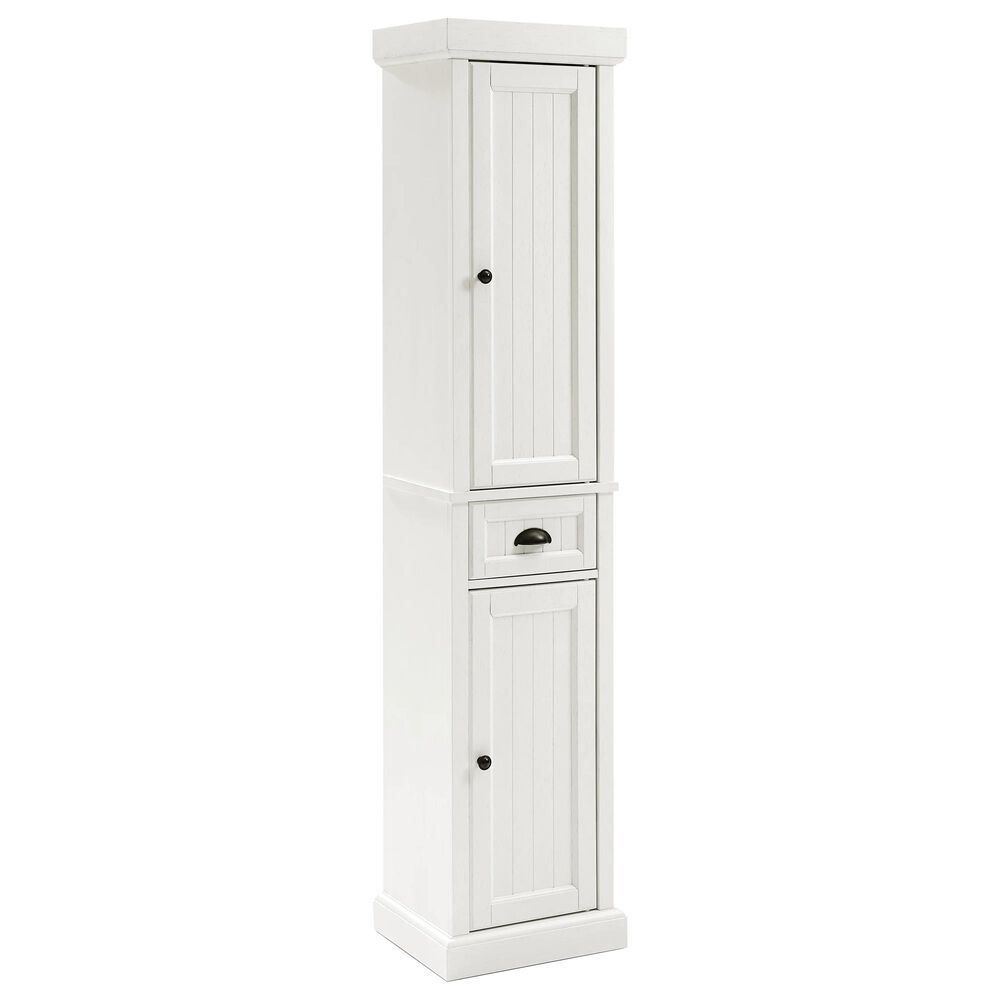 Crosley Furniture Seaside Tall Linen Cabinet In Distressed White Nebraska Furniture Mart