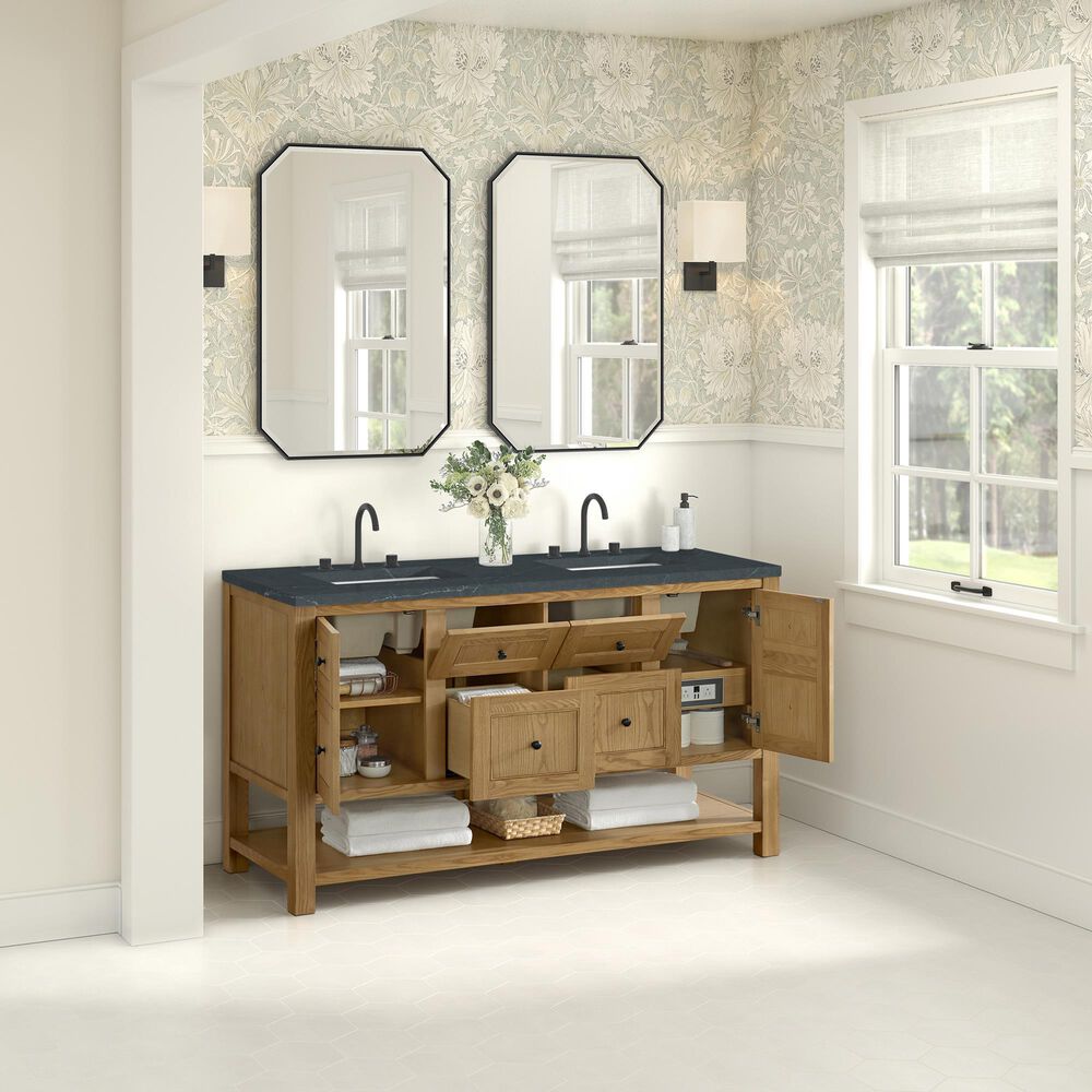 James Martin Vanities Breckenridge 60&quot; Double Bathroom Vanity in Light Natural Oak with 3 cm Charcoal Soapstone Quartz Top and Rectangular Sinks, , large