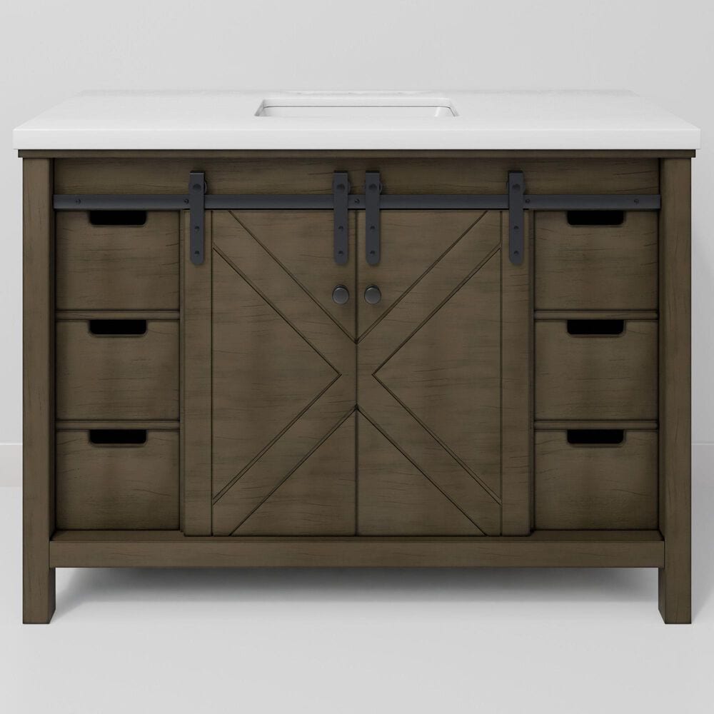 Lexora Home Marsyas 48&quot; Single Bathroom Vanity in Rustic Brown with White Quartz Top and Rectangular Sink, , large