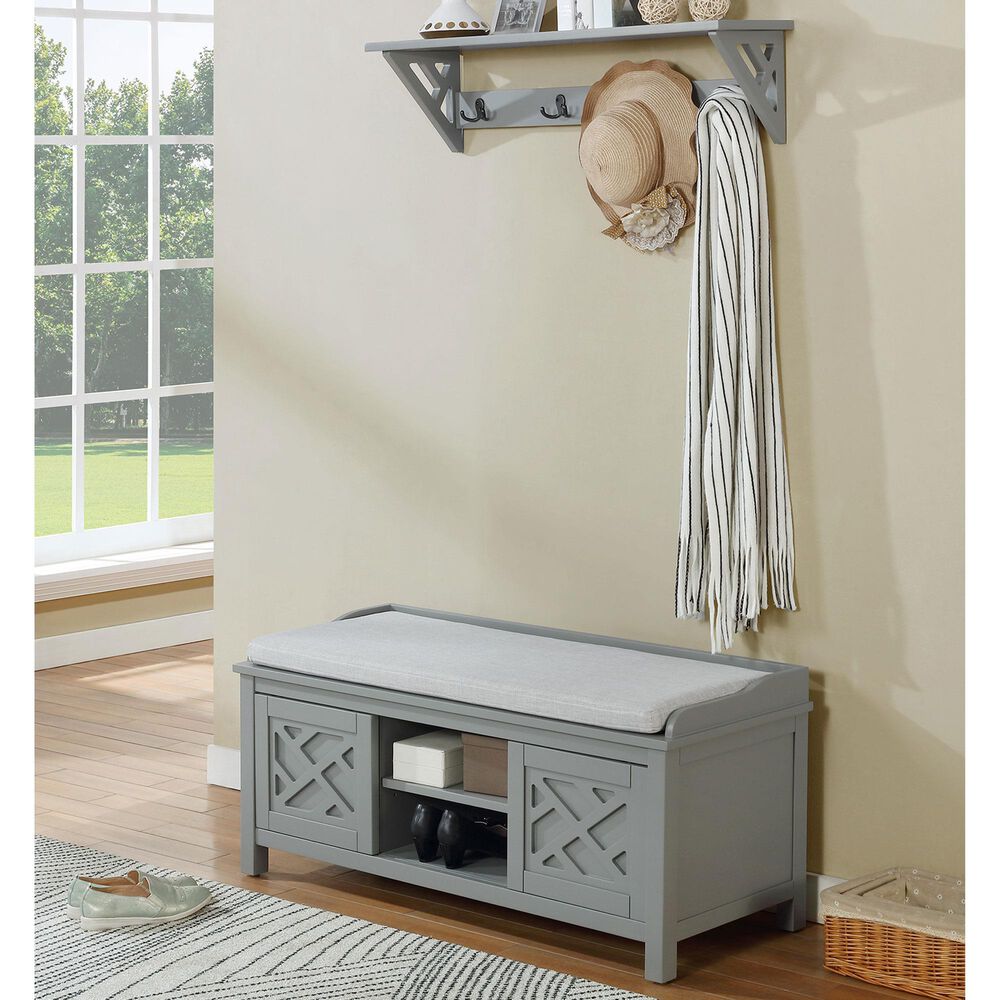Bolton Furniture Coventry 36" Coat Hook with Bench Hall Tree in Gray, , large