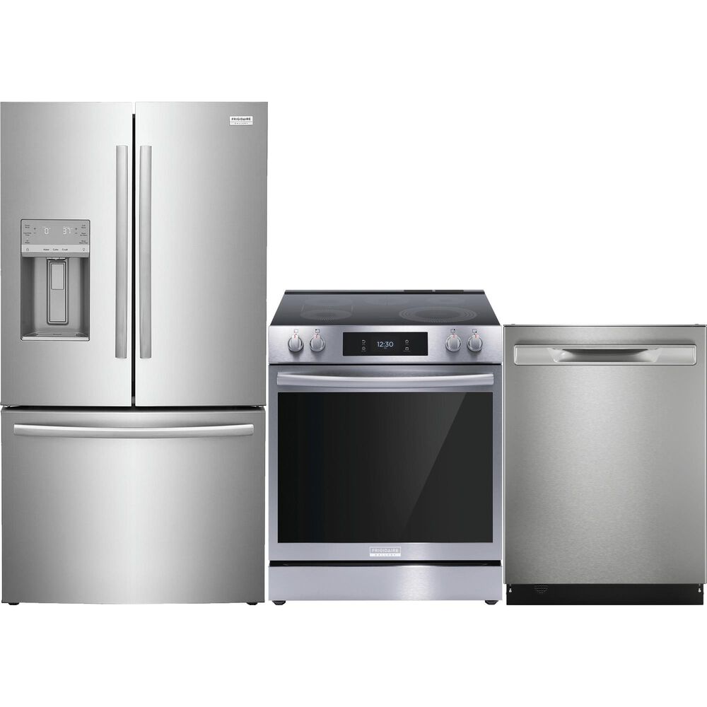 Frigidaire Gallery 3 Piece Kitchen Package with 36-inch French Door Refrigerator, 30" Electric Range, and 24" Tub Dishwasher with CleanBoost in Stainless Steel, , large