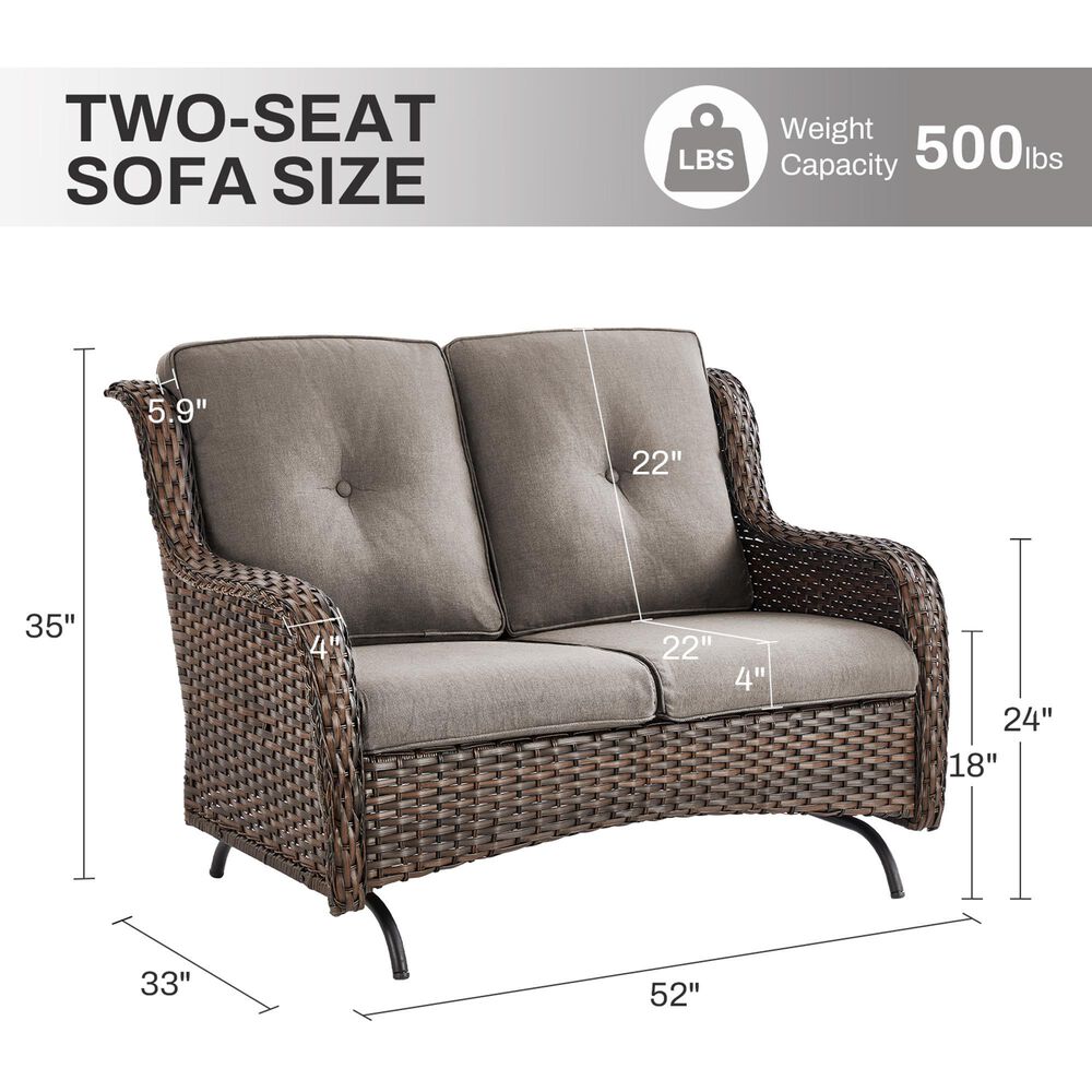Sunwell Garden Outdoor Glider Loveseat with Brown Rattan in Gray, , large