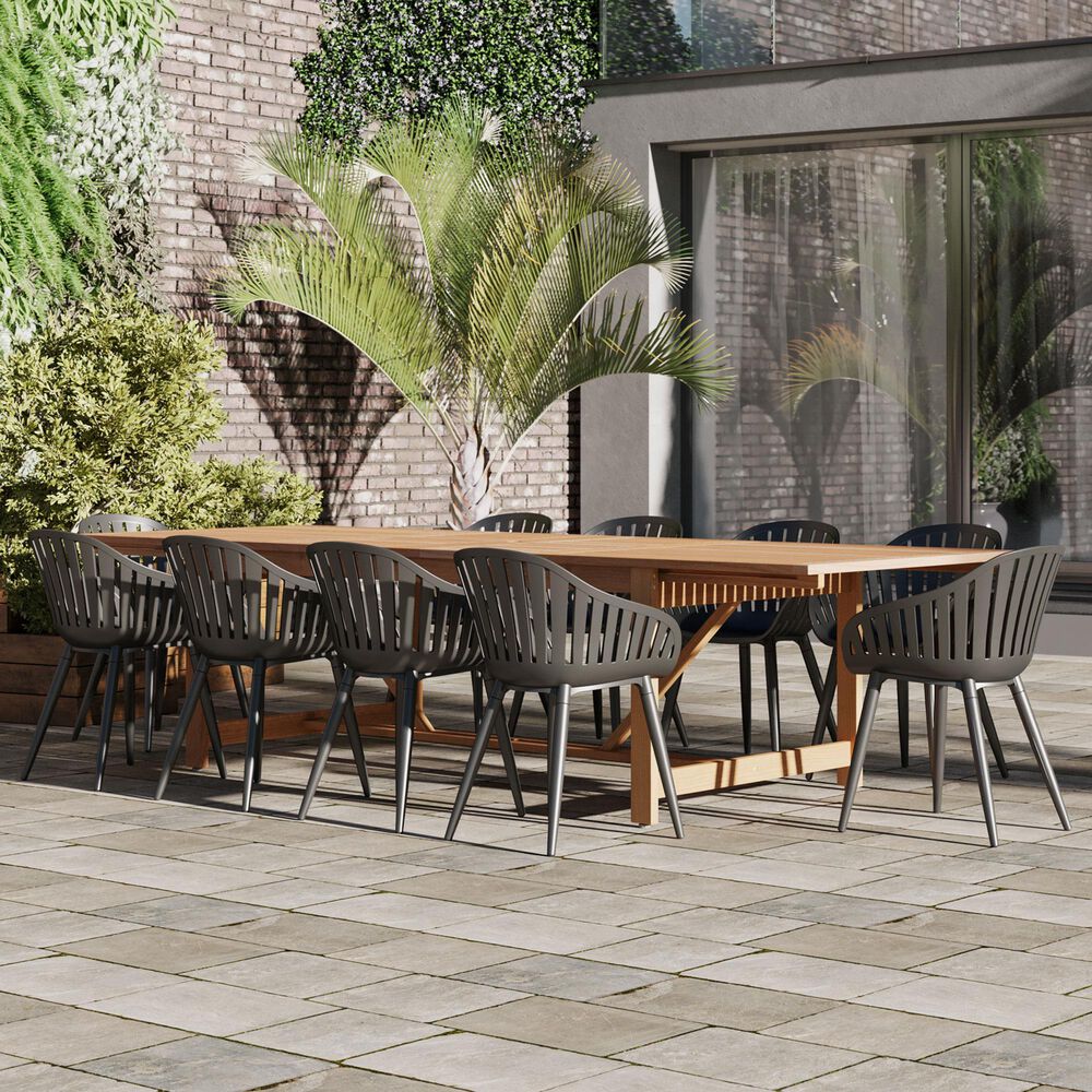 International Home Miami Pipe 11-Piece Rectangular Extendable Patio Dining Set in Black and Brown, , large