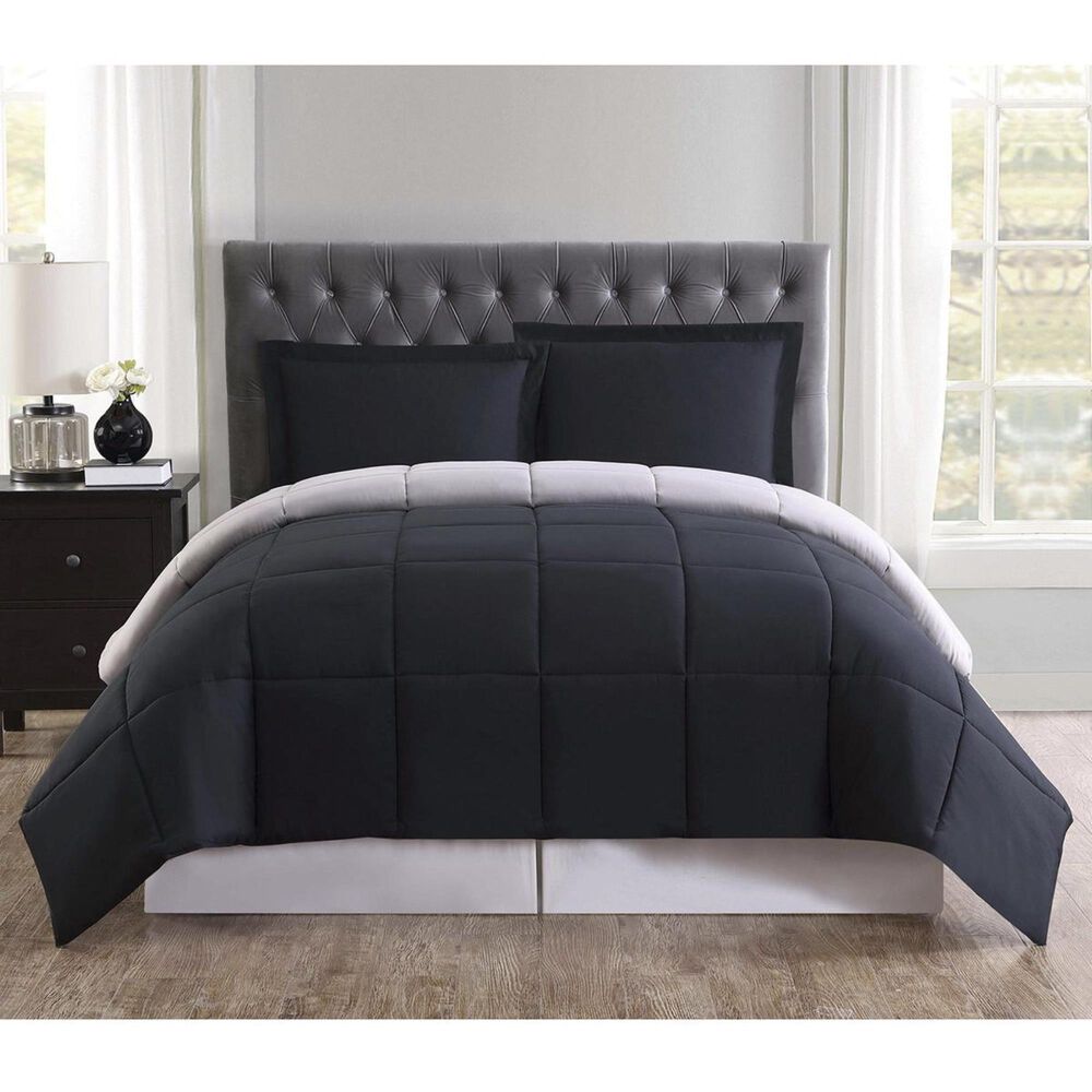 Pem America Truly Soft Everyday 3-Piece Full/Queen Reversible Comforter Set in Black and Grey, , large