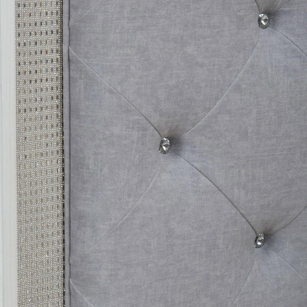 Belle Furnishings Reflections King Panel Bed with Gray Upholstered in Pearl White and Rhinestone, , large