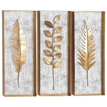 Maple and Jade 32" x 12" Leaves Wall Decor in Gold and Whitewashed (Set of 3, , large