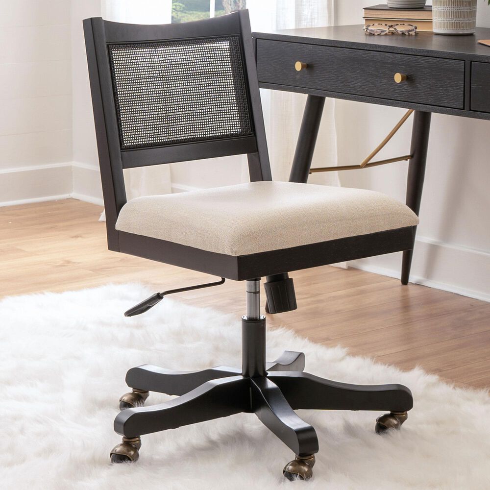 Linon Home Decor Bauer Swivel Office Chair with Cream Cushion in Black, , large
