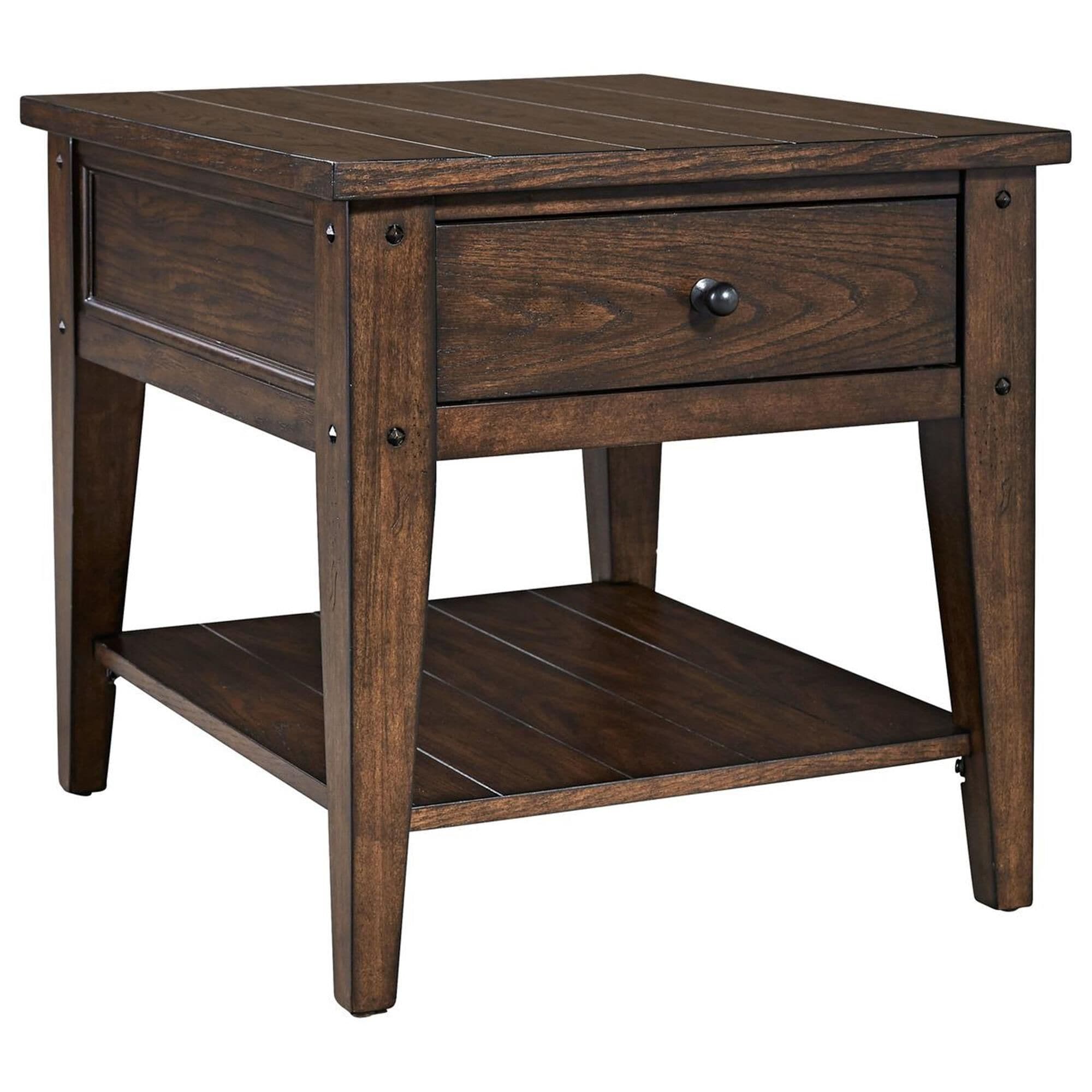 Belle Furnishings Lake House End Table in Rustic Brown Oak