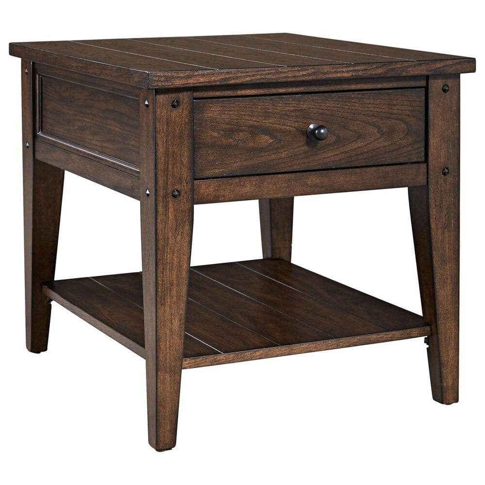 Belle Furnishings Lake House End Table in Rustic Brown Oak, , large