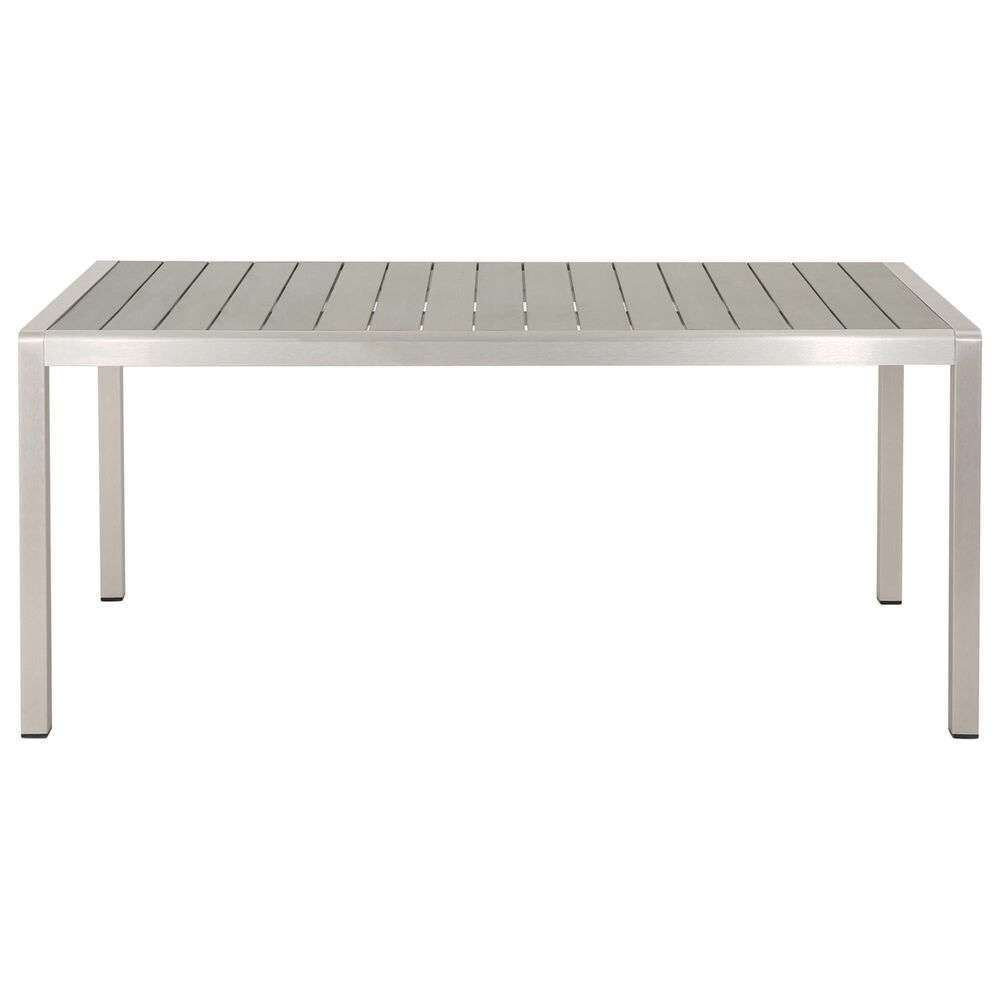 Hearth and Haven Coral Outdoor Aluminum Dining Table with Faux Wood Top in Gray, , large