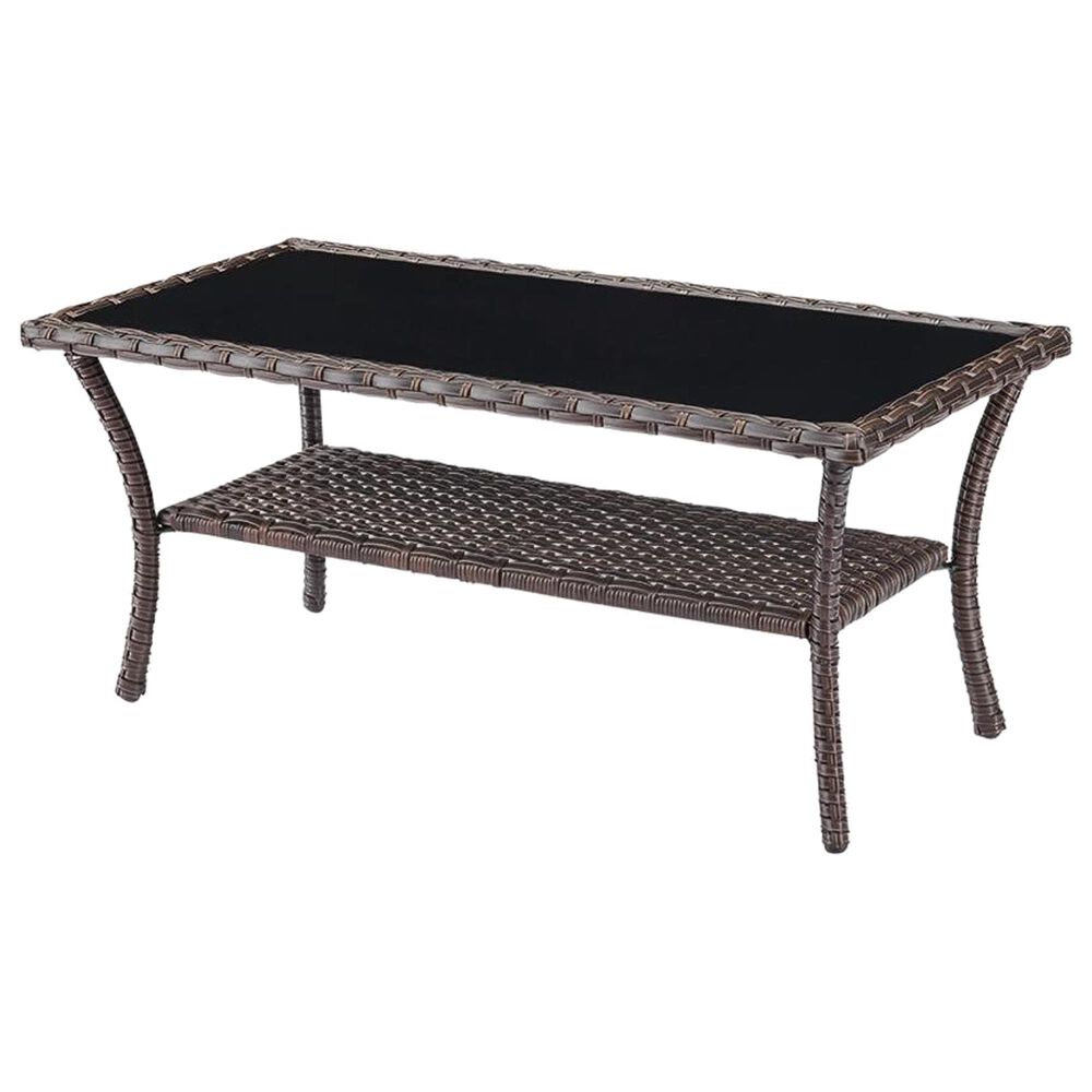 Sunwell Garden 41" Patio Rectangular Coffee Table with Glass Top in Brown, , large