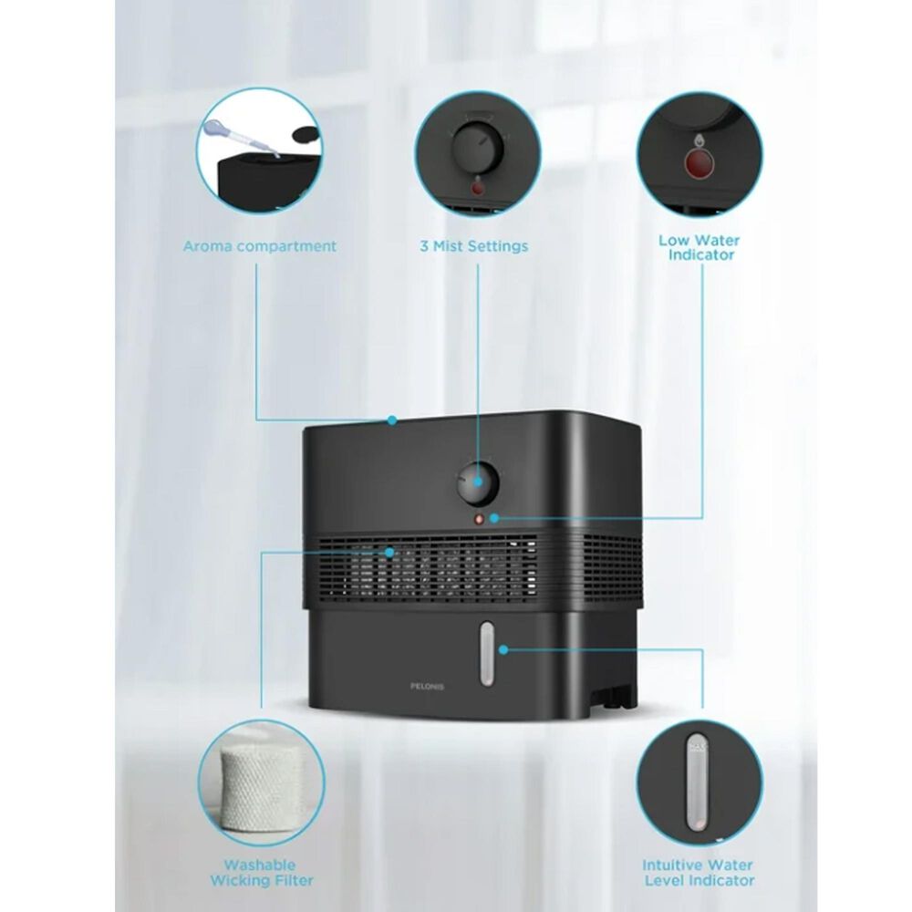 Pelonis 1-Gallon Evaporative Humidifier in Black, , large