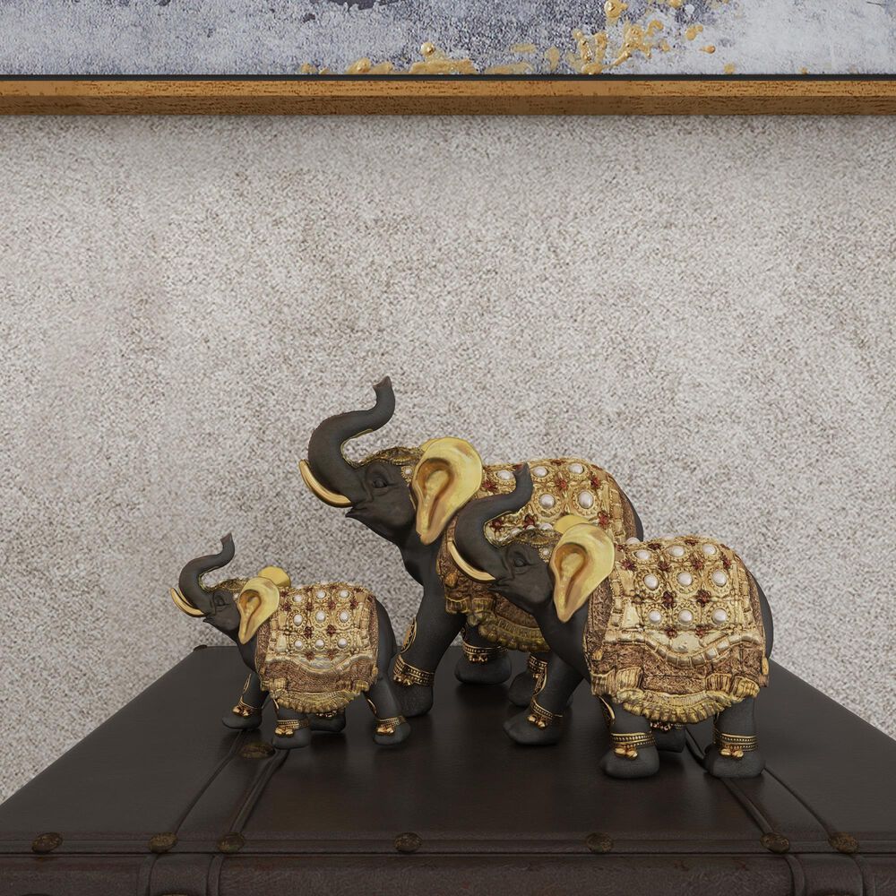 Maple and Jade Eclectic Elephant Sculpture in Gold &#40;Set of 3&#41;, , large