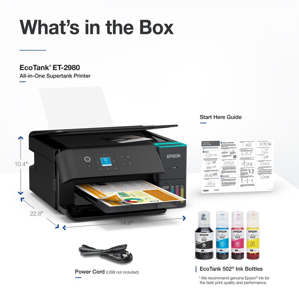 Epson EcoTank ET-2980 Wireless All-in-One Color Supertank Printer in Black, , large