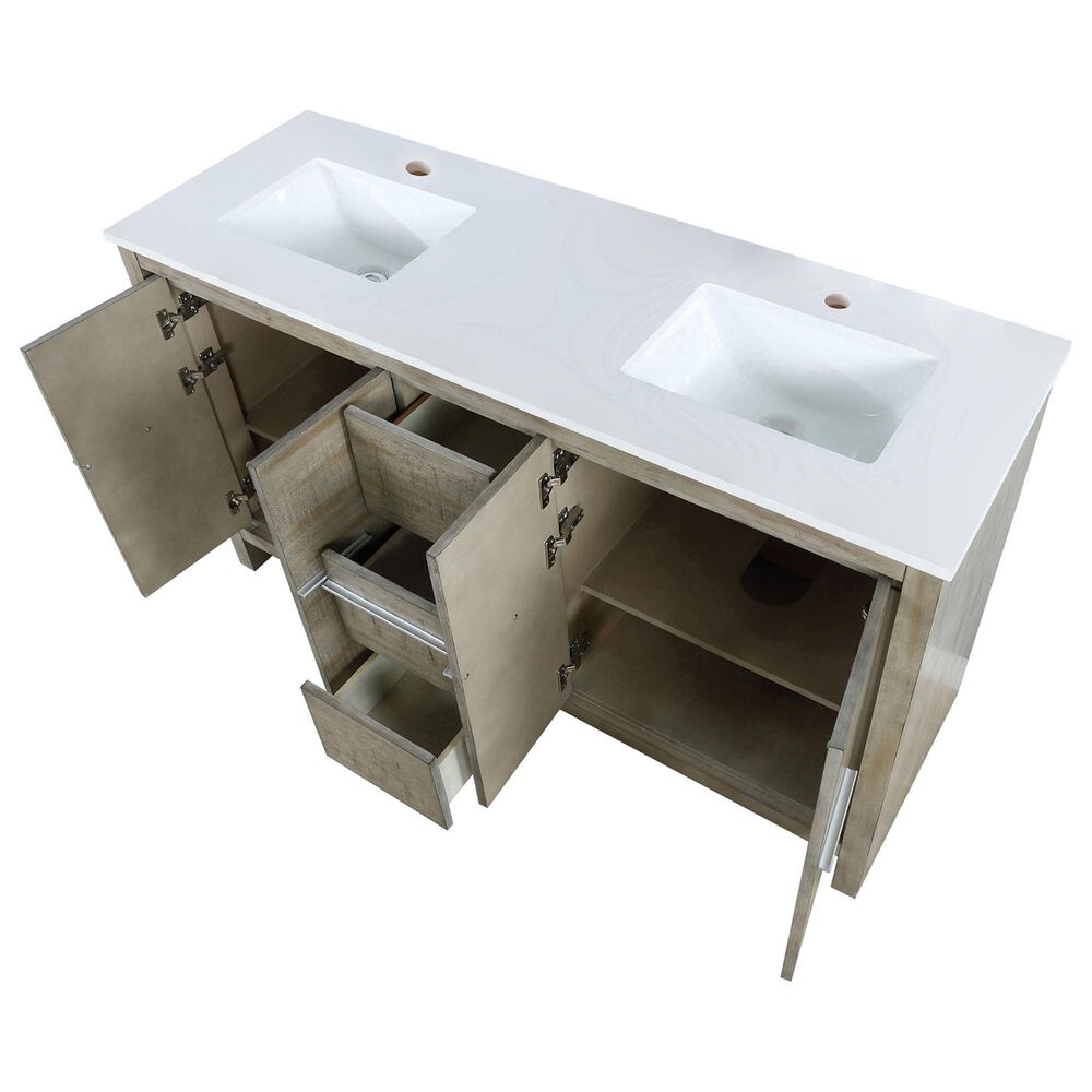 Lexora Home Lafarre 60&quot; Double Bathroom Vanity in Rustic Acacia with 2 cm White Quartz Top and Rectangular Sinks, , large