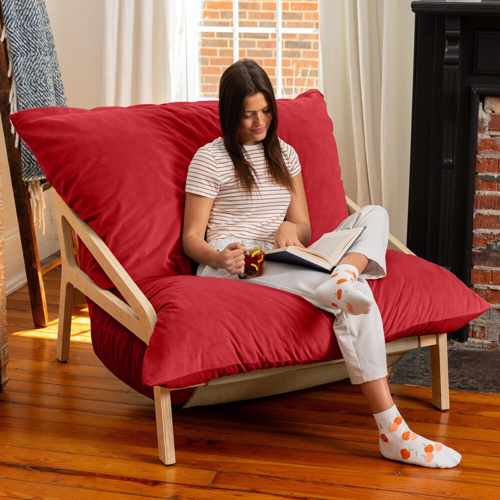 Jaxx Saxx Lush Velvet Bean Bag Lounge Chair in Merlot, , large