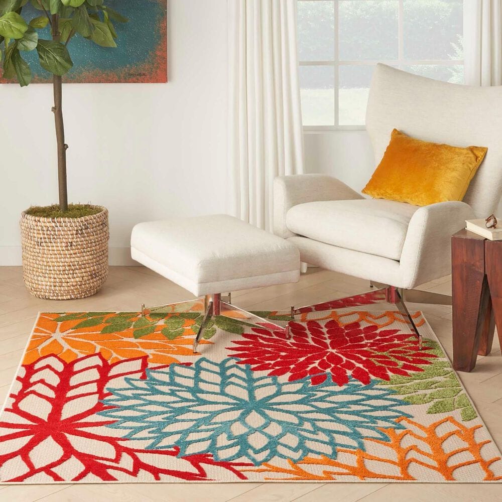 Nourison Aloha 5&#39;3&quot; Square Green Indoor/Outdoor Area Rug, , large