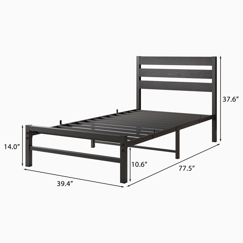 Hearth and Haven Twin Platform Bed Frame with Wood Headboard in Black, , large
