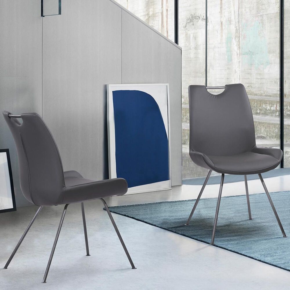 Armen Living Coronado Dining Chair in Gray Faux Leather (Set of 2), , large