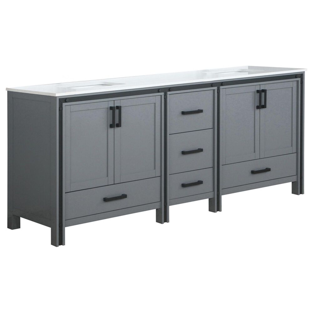 Lexora Home Ziva 84" Double Bathroom Vanity in Dark Grey with White Cultured Marble Top and Rectangle Sinks, , large