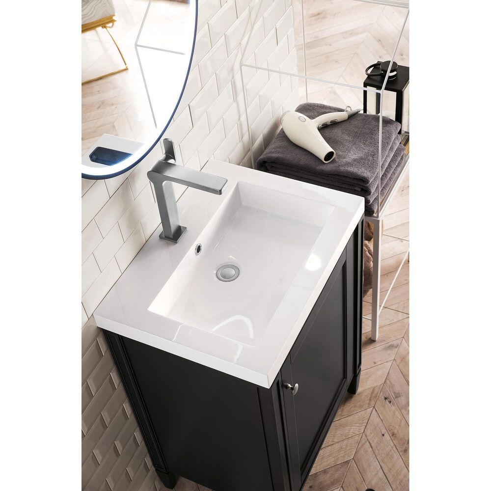 James Martin Vanities Britannia 24&quot; Single Bathroom Vanity in Black Onyx with 3.5 cm White Glossy Resin Top and Rectangular Sink, , large