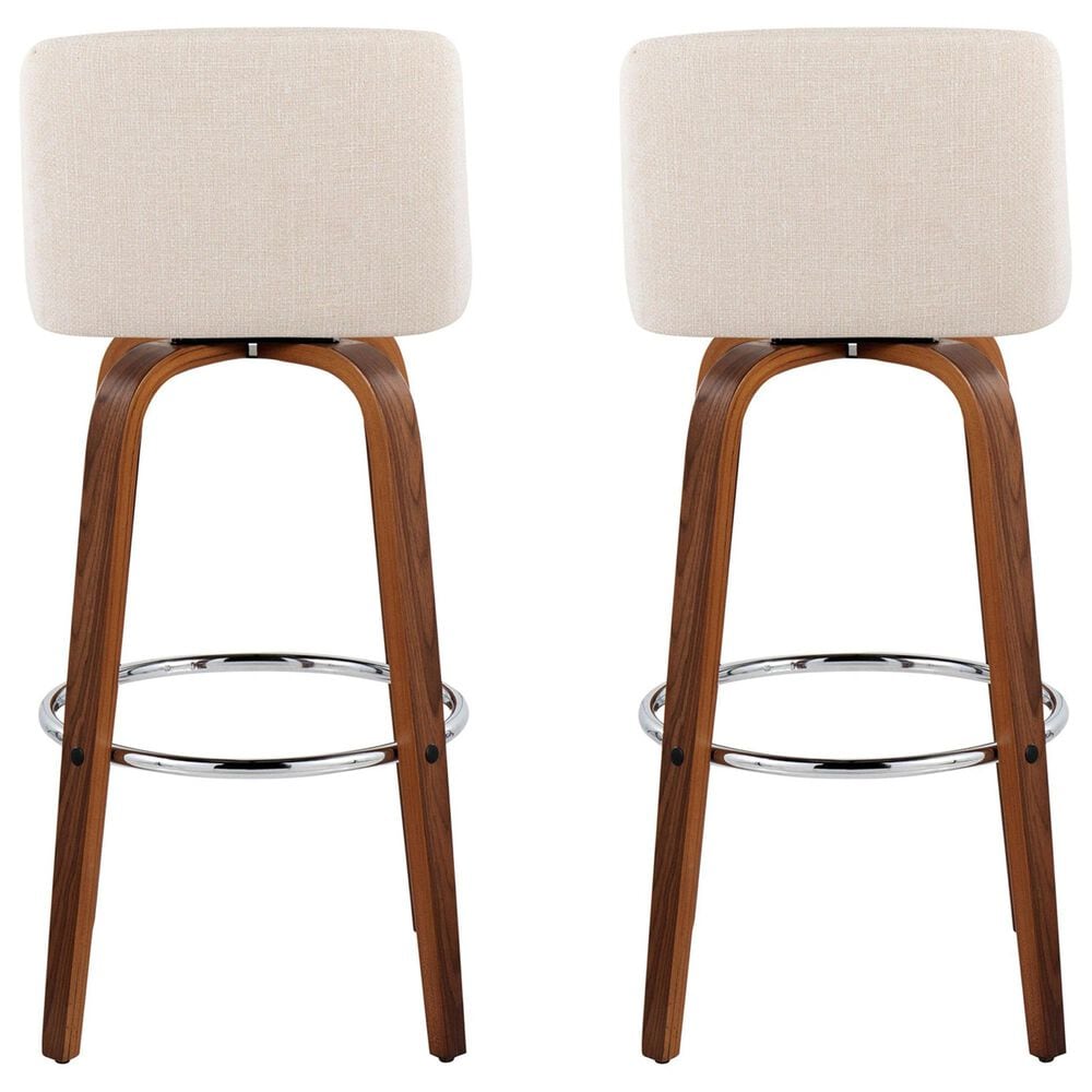 LumiSource Toriano Swivel Bar Stool with Cream Noise Fabric Upholstery in Walnut and Chrome (Set of 2), , large