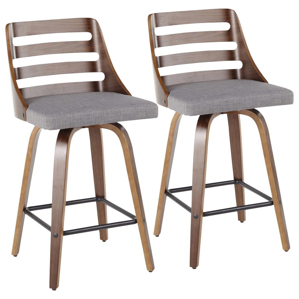 Lumisource Trevi Swivel Counter Stool with Grey Cushion in Walnut and Black (Set of 2), , large