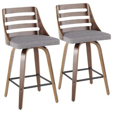 Lumisource Trevi Swivel Counter Stool with Grey Cushion in Walnut and Black (Set of 2), , large