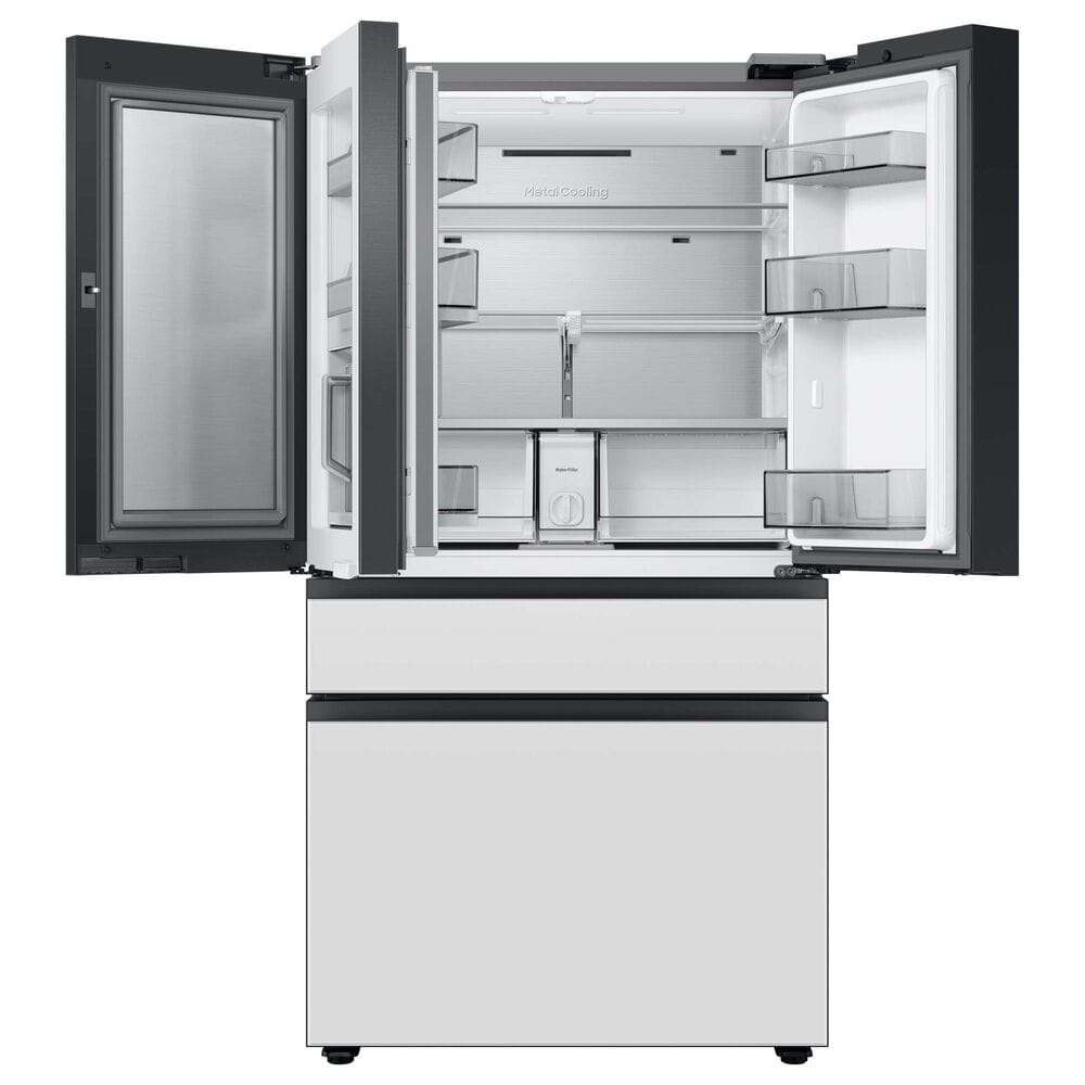 Samsung Bespoke 29 Cu. Ft. 4-Door French Door Refrigerator with Beverage Center in Morning Blue Glass Top Panel with White Glass Middle and Bottom Panels, , large