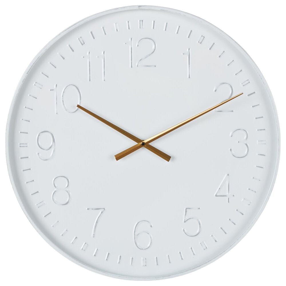 Maple and Jade Round Decorative Wall Clock in Polished White and Gold, , large