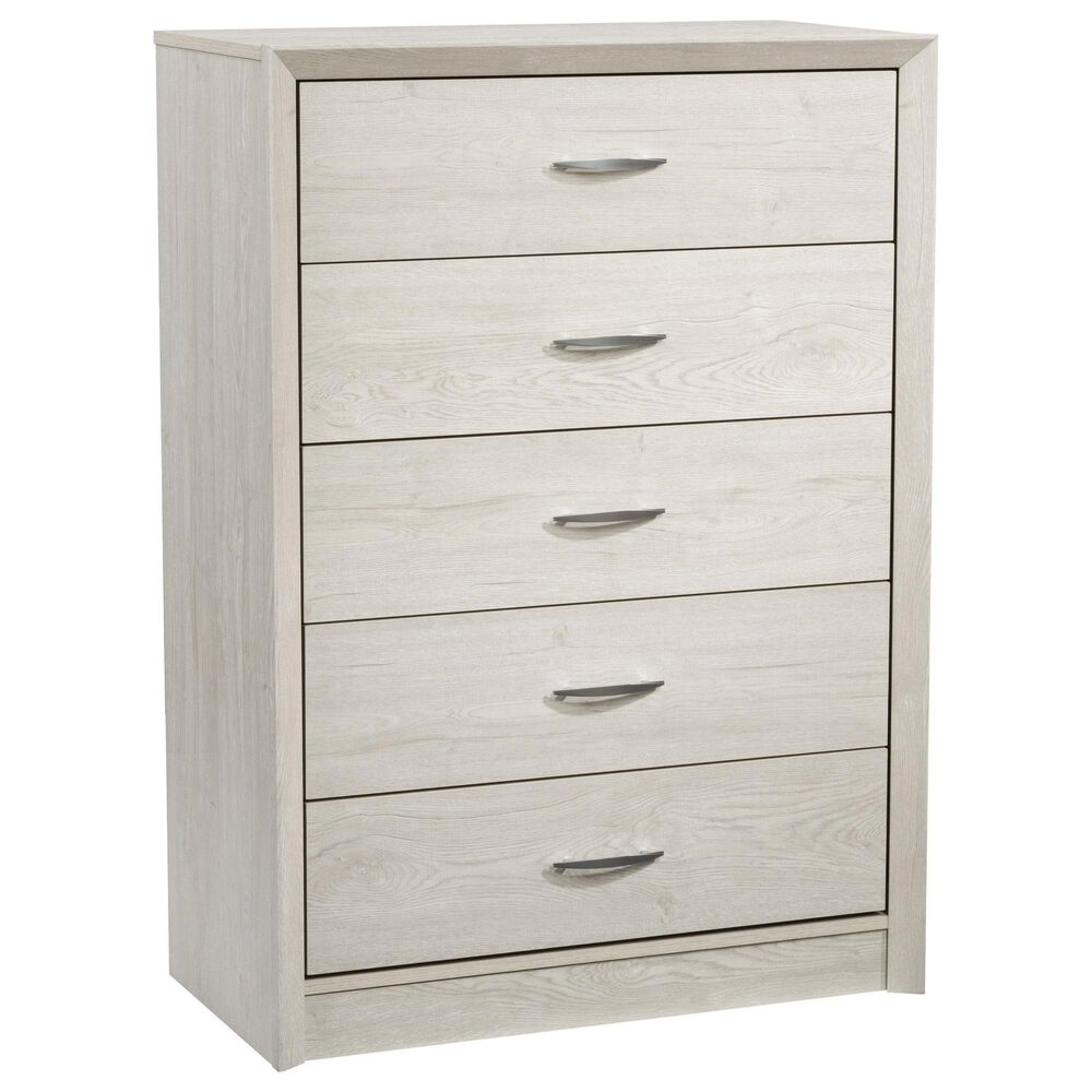 CorLiving Newport 5 Drawer Tall Dresser in White Washed Oak, , large
