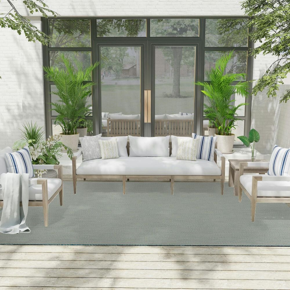 Nourison Courtyard Ivory and Aqua 8&#39; x 10&#39; Indoor/Outdoor Area Rug, , large