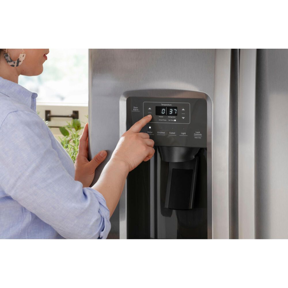 GE Appliances 23 Cu. Ft. Side by Side Refrigerator with External Dispenser in Fingerprint Resistant Stainless Steel, , large