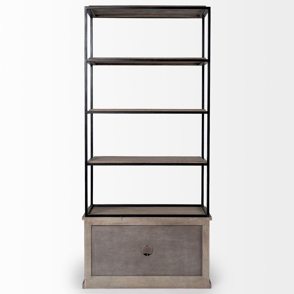Mercana Braxton II 3-Tier Shelving Unit in Light Brown and Matte Black, , large