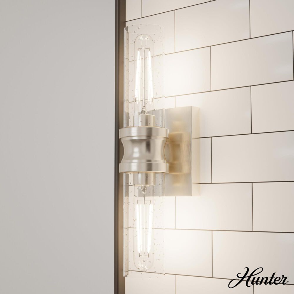 Hunter Lenlock 16&quot; 2-Light Vanity with Seeded Shade in Brushed Nickel, , large