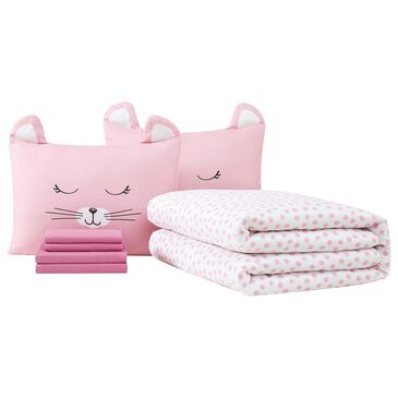 Pem America Cat Nap 5-Piece Twin Bed in a Bag in Pink and White, , large