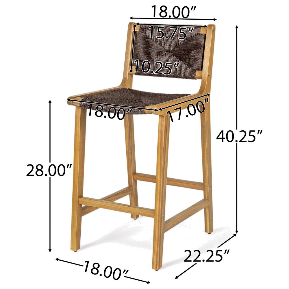 Hearth and Haven Outdoor Armless Barstool with Light Teak Frame in Dark Brown (Set of 2), , large