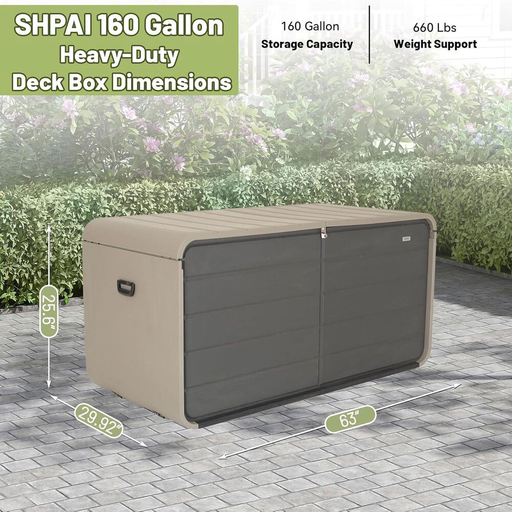 Hearth and Haven 160-Gallon Outdoor Storage Box with 3-Reinforced Crossbar Design in Gray, , large