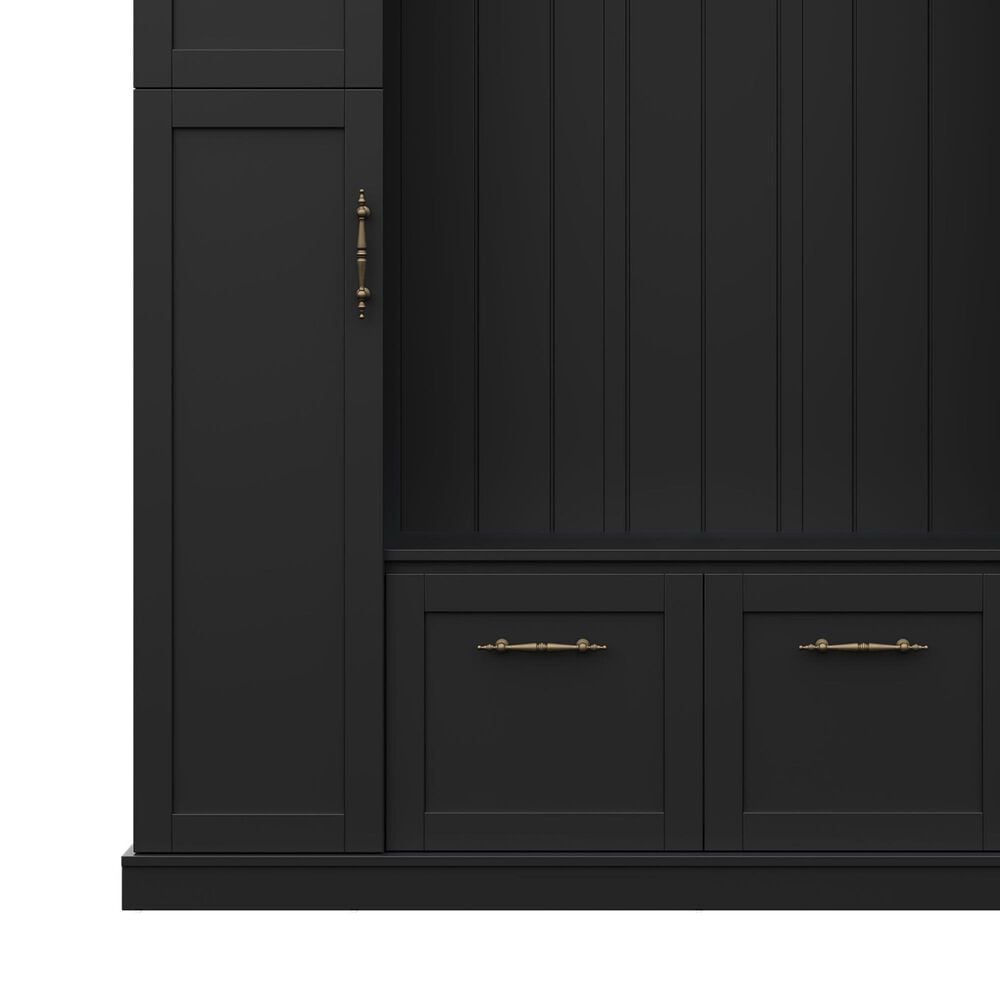 HOMLUX 5-Hook Hall Tree with 4 Side Cabinets and Storage Bench in Black, , large