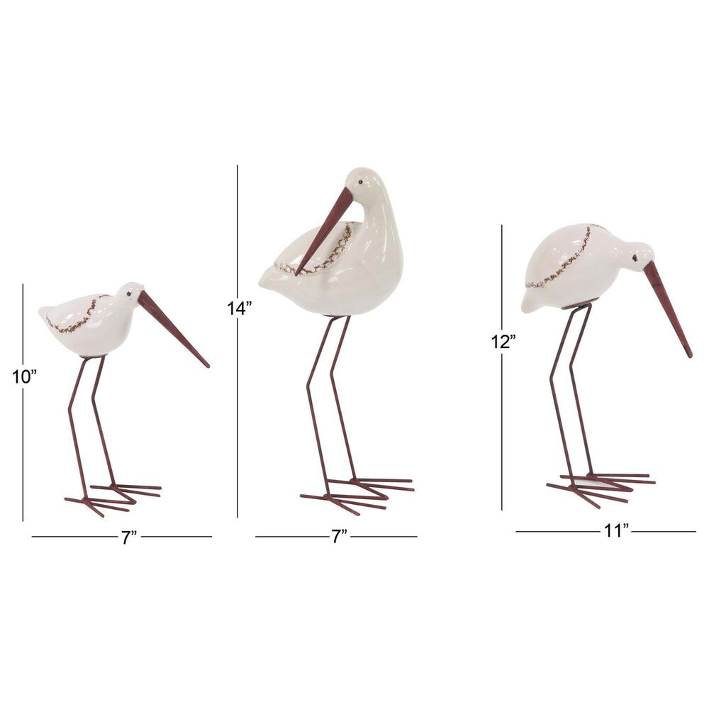 Maple and Jade 3-Piece Bird Decorative Sculpture Set in White and Red-Orange, , large
