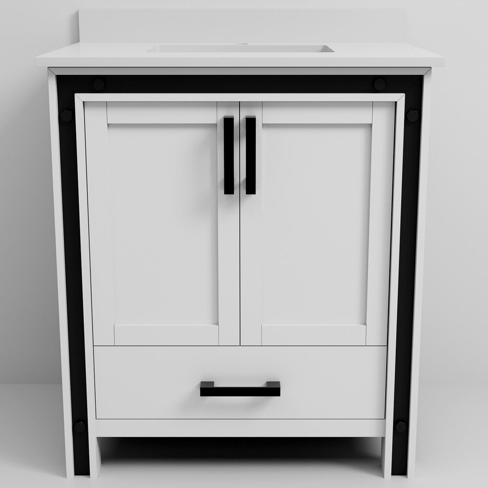 Lexora Home Ziva 30&quot; Single Bathroom Vanity in White with 2 cm White Cultured Marble Top and Rectangular Sink, , large