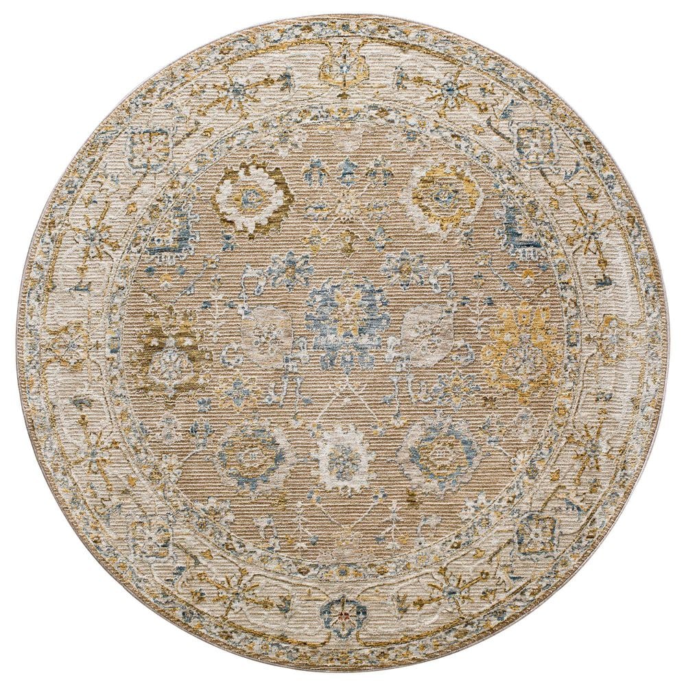 Surya Reina Tan, Light Brown, Light Gray, Cream, Denim, Mustard and Olive 6&#39;7&quot; Round Area Rug, , large