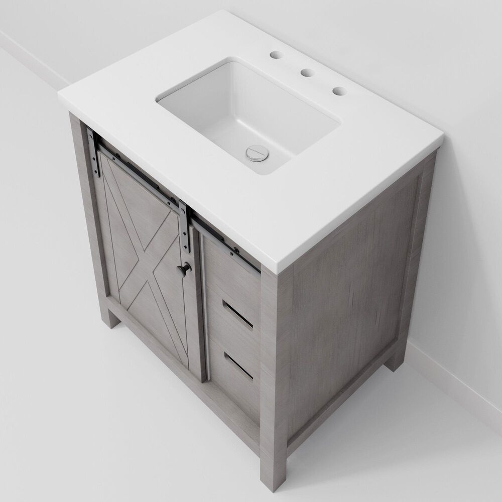 Lexora Home Marsyas 30" Single Bathroom Vanity in Ash Grey with White Quartz Top and Rectangular Sink, , large