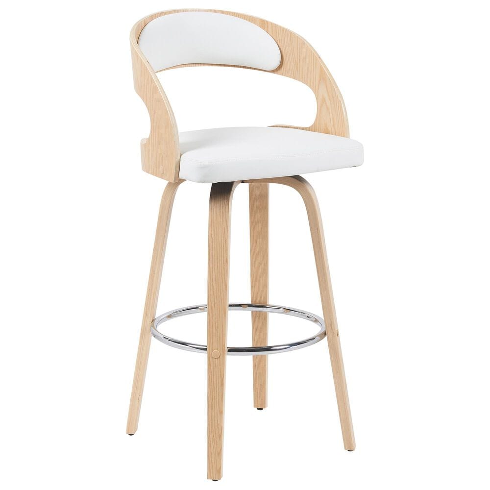 Armen Living Shelly Swivel Bar Height Stool in Oak, , large